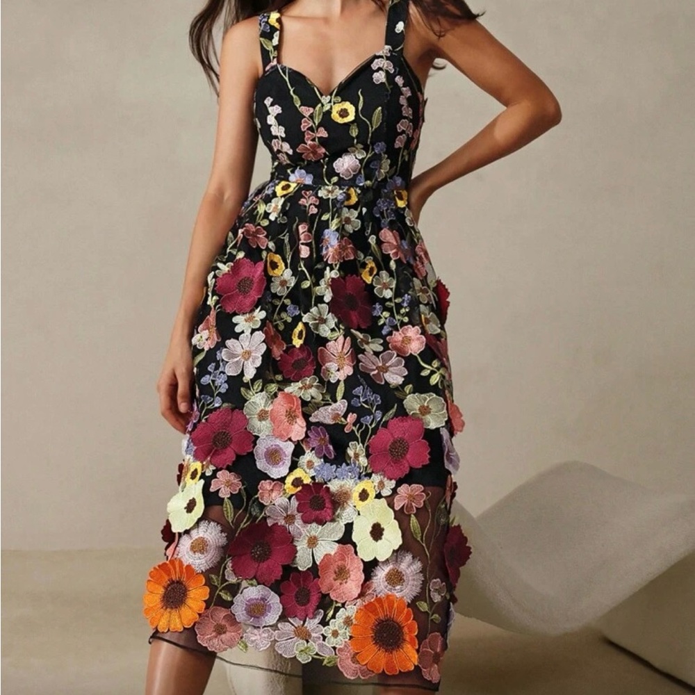 Floral Embroidered Black Dress